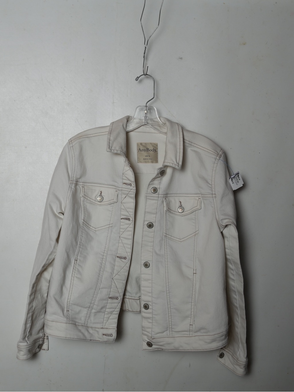 AnyBody Off-White Denim Jacket with Button Front